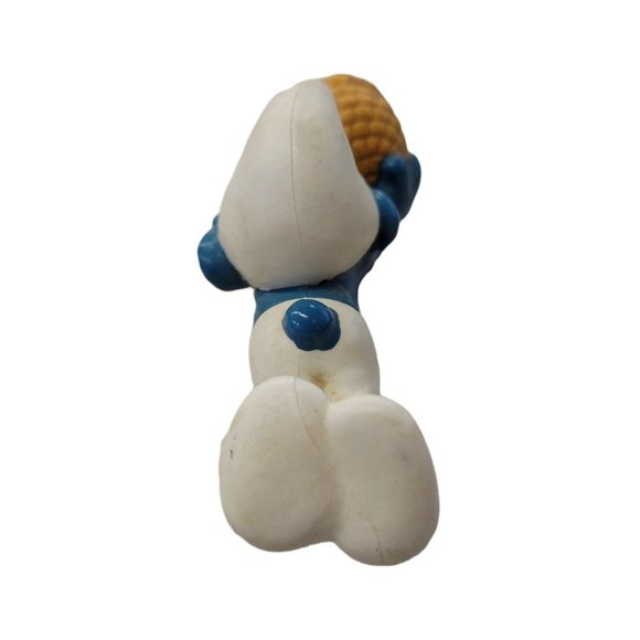 Vintage 1983 Schleich Peyo Clumsy Smurf Apple Basket Figure PVC Hong Kong - Picture 6 of 11